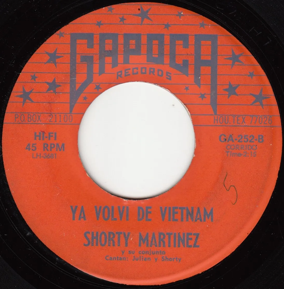 Ya volvi de Vietnam – Shorty Martinez (A-side label)