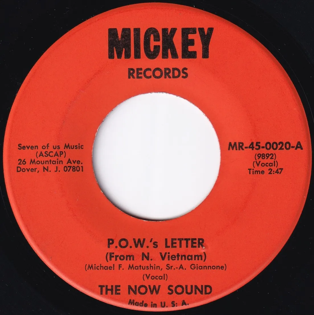 P.O.W.'s Letter (From N. Vietnam) – The Now Sound (A-side label)
