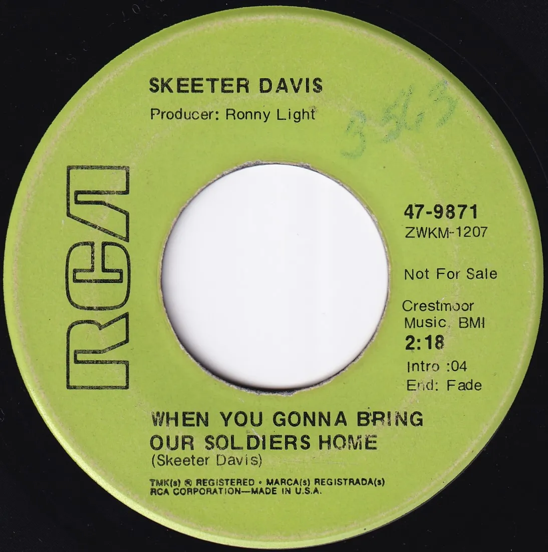 When You Gonna Bring Our Soldiers Home – Skeeter Davis (A-side label)