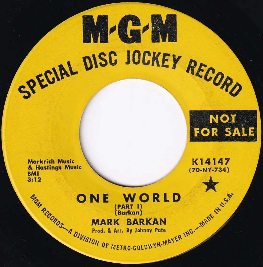 One World (Part I) – Mark Barkan (A-side label)